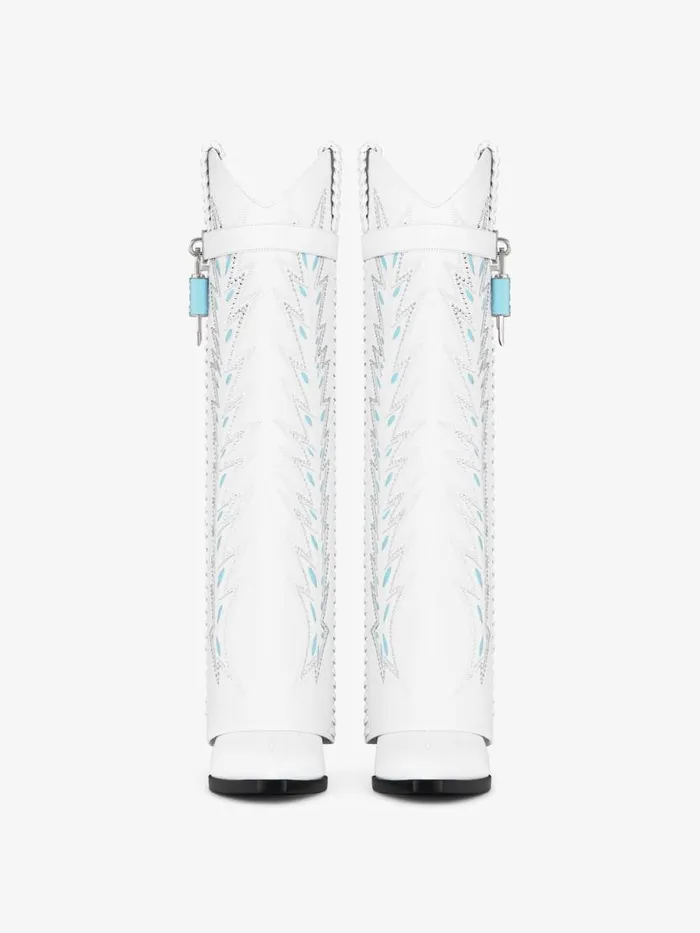 Shark Lock Cowboy Boots In Leather With Strass Whiteturquoise Women Givenchy Shark Lock