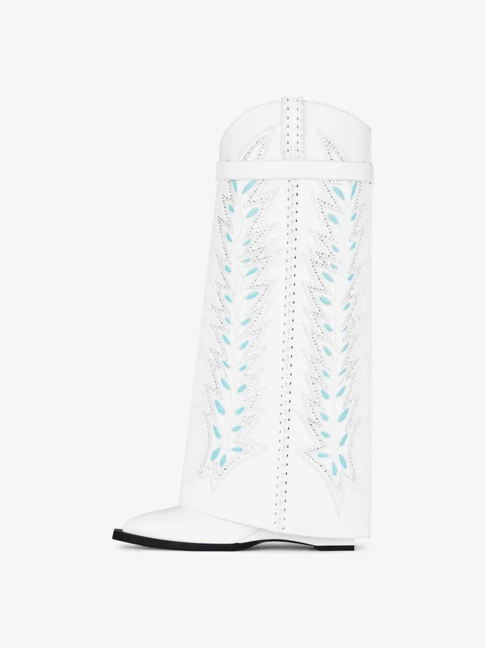 Shark Lock Cowboy Boots In Leather With Strass Whiteturquoise Women Givenchy Shark Lock