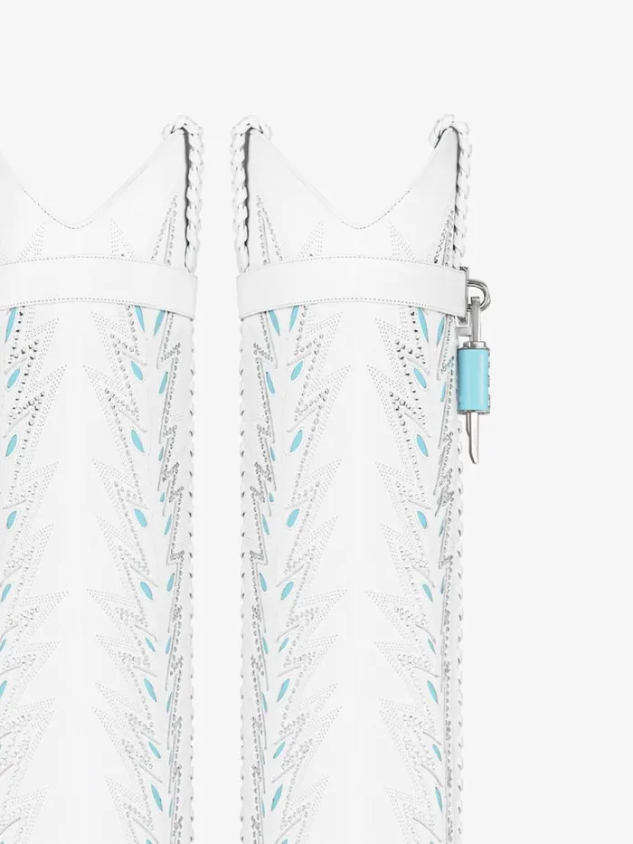 Shark Lock Cowboy Boots In Leather With Strass Whiteturquoise Women Givenchy Shark Lock