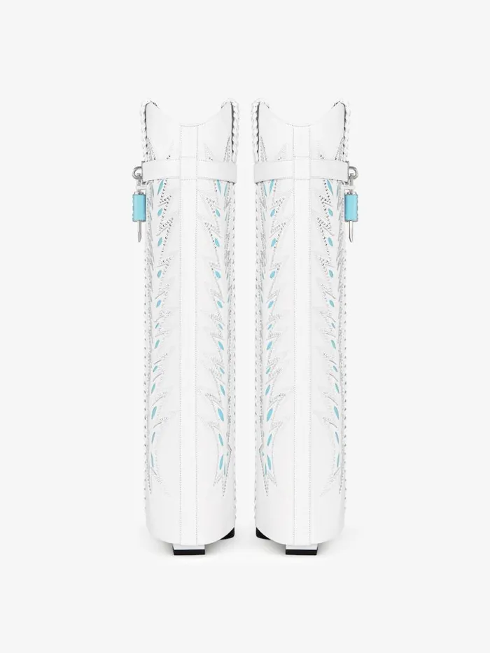 Shark Lock Cowboy Boots In Leather With Strass Whiteturquoise Women Givenchy Shark Lock