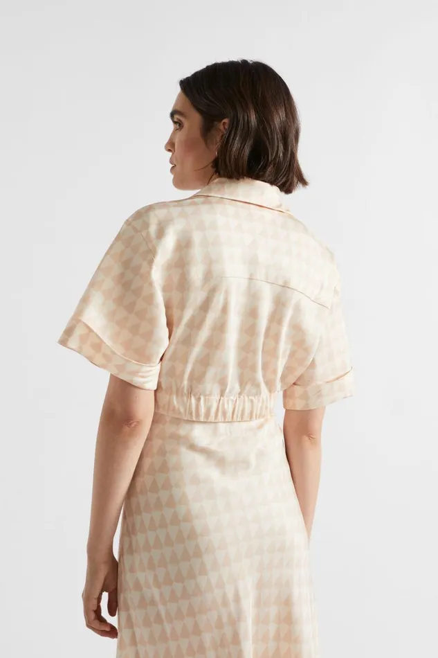 Shirts Woman Seed Heritage Satin Geo Crop Shirt Soft Wheat Geo