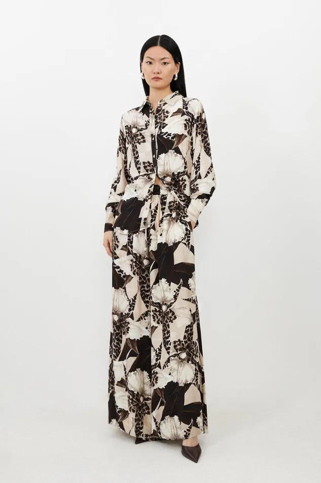 Shirts Women Karen Millen Ecru Floral Printed Button Up Woven Shirt Floral