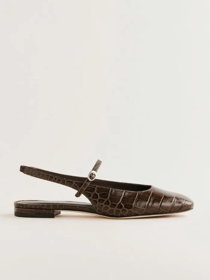 Shoes The Reformation Claire Flat Slingback Brown Croceffect