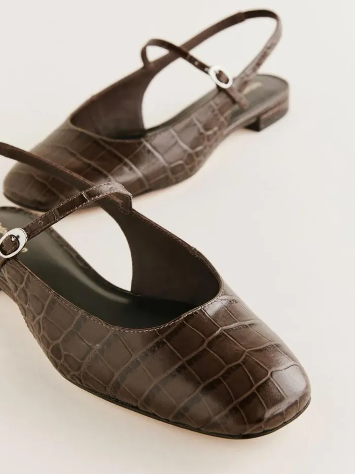 Shoes The Reformation Claire Flat Slingback Brown Croceffect