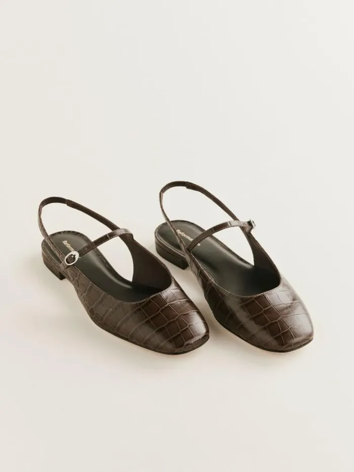 Shoes The Reformation Claire Flat Slingback Brown Croceffect