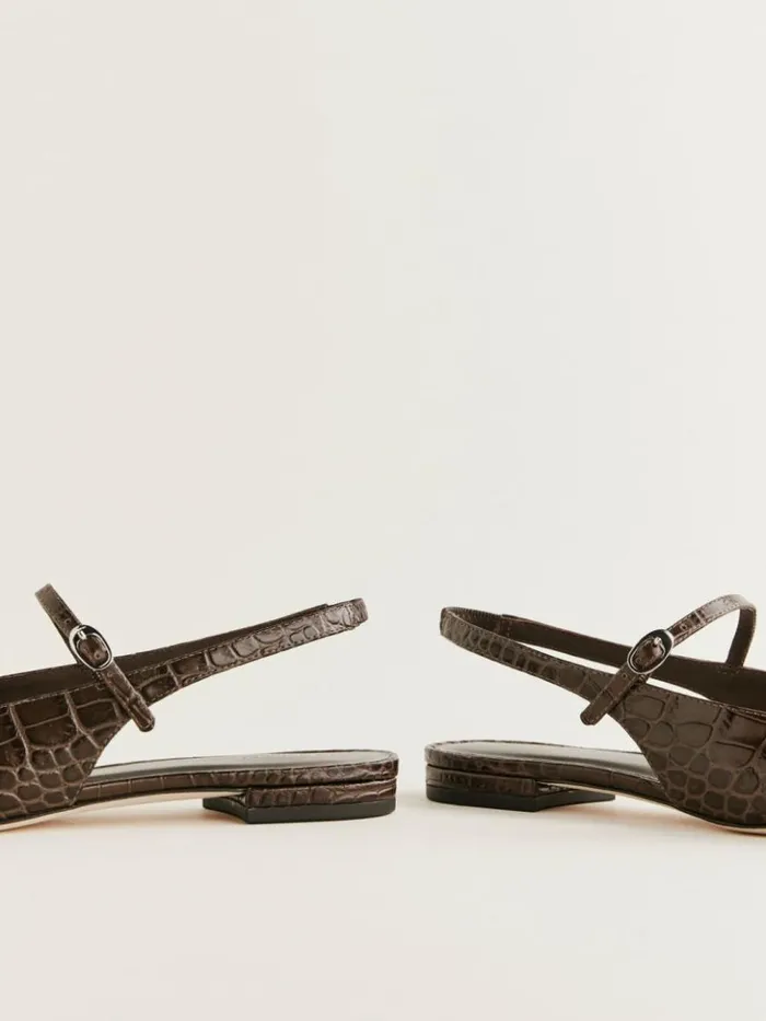 Shoes The Reformation Claire Flat Slingback Brown Croceffect