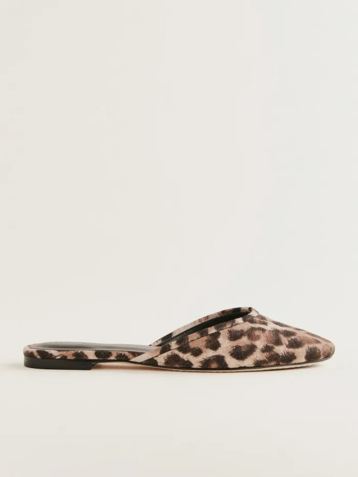 Shoes The Reformation Melly Flat Mule Leopard Crepe