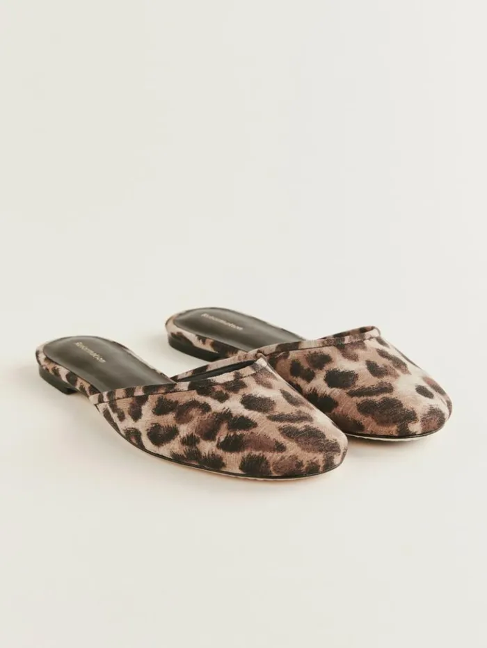 Shoes The Reformation Melly Flat Mule Leopard Crepe