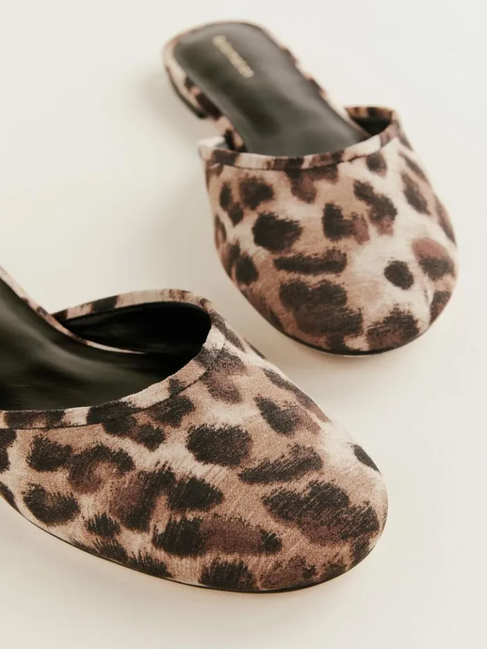 Shoes The Reformation Melly Flat Mule Leopard Crepe