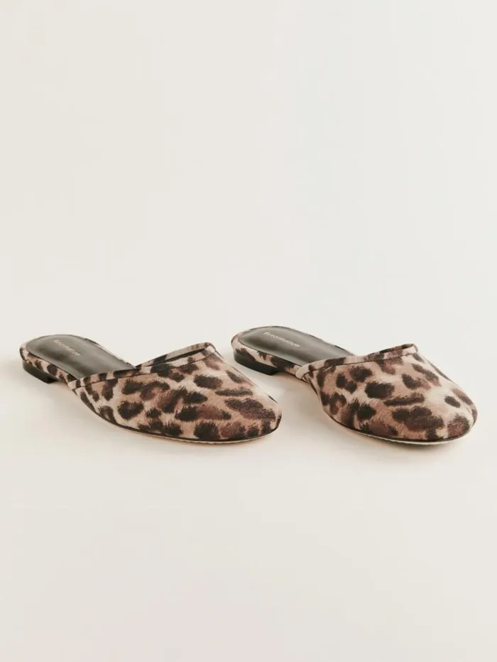 Shoes The Reformation Melly Flat Mule Leopard Crepe