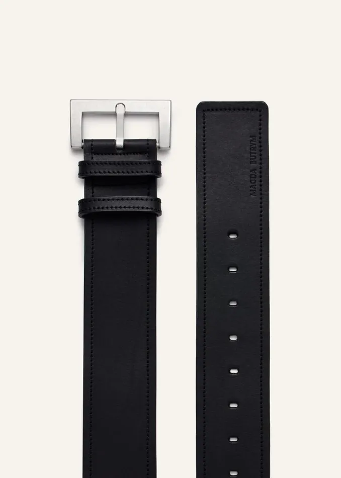 Shop Magda Butrym Accessories Wide Black Leather Belt In Silver