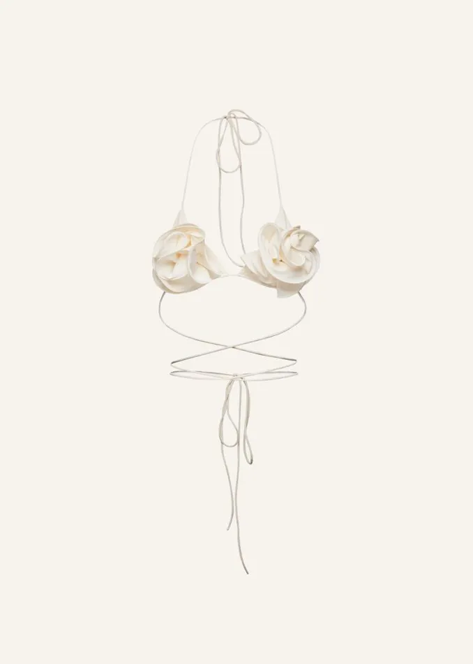 Shop Magda Butrym Beachwear Floral Strappy Triangle Bikini Top In Cream