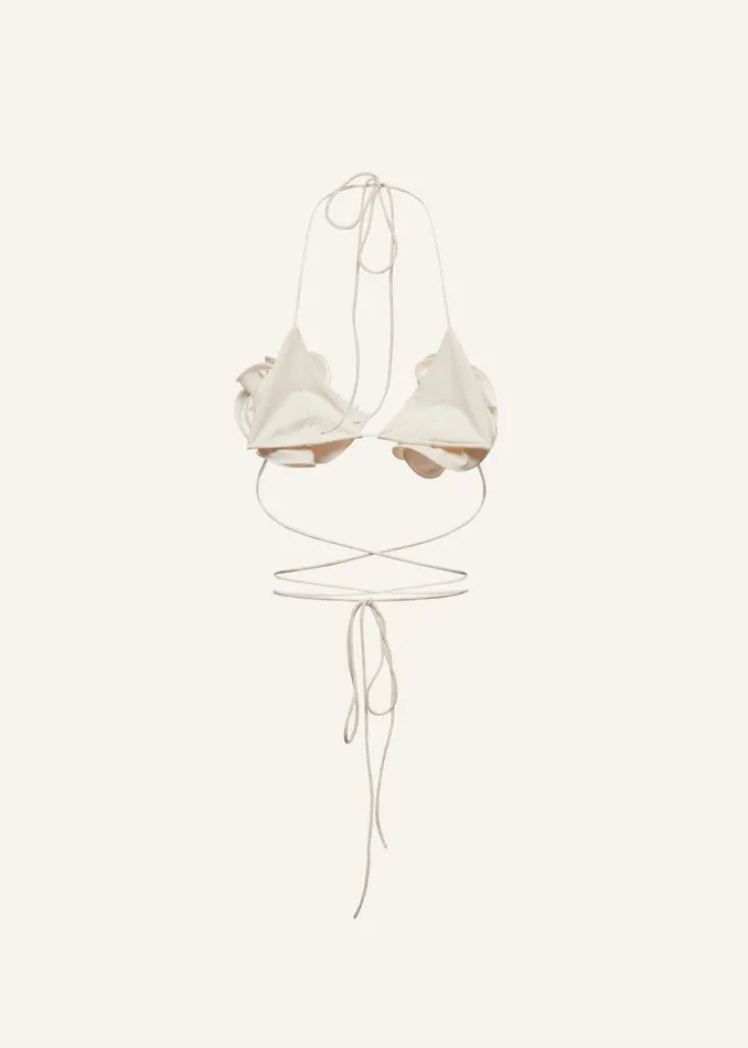 Shop Magda Butrym Beachwear Floral Strappy Triangle Bikini Top In Cream Shop Magda Butrym Beachwear Floral Strappy Triangle Bikini Top In Cream