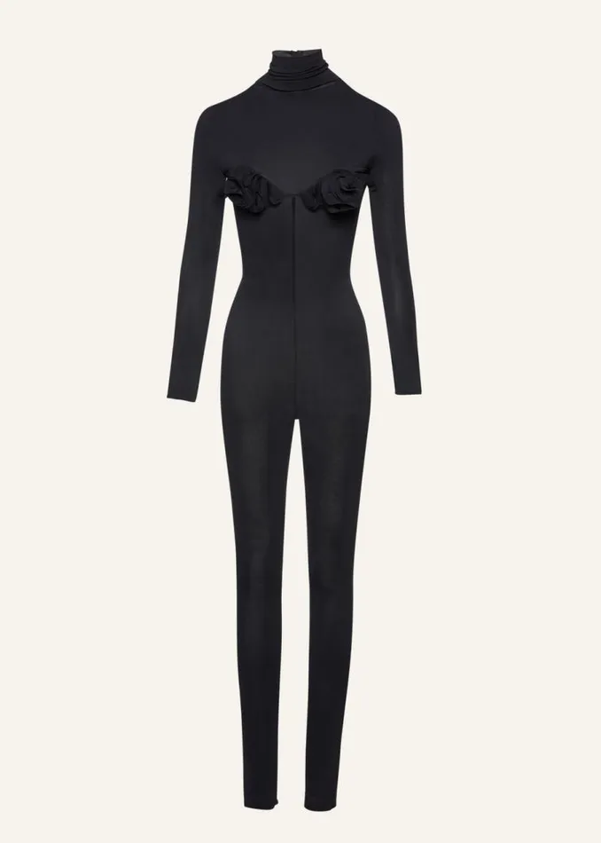 Shop Magda Butrym Bodysuits Flower Bra Jersey Jumpsuit In Black