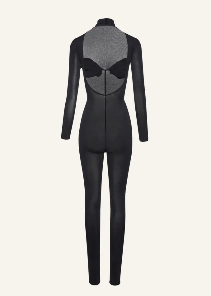 Shop Magda Butrym Bodysuits Flower Bra Jersey Jumpsuit In Black Shop Magda Butrym Bodysuits Flower Bra Jersey Jumpsuit In Black