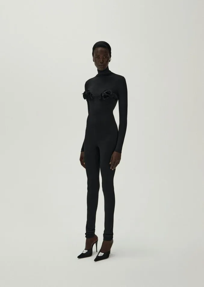 Shop Magda Butrym Bodysuits Flower Bra Jersey Jumpsuit In Black Shop Magda Butrym Bodysuits Flower Bra Jersey Jumpsuit In Black