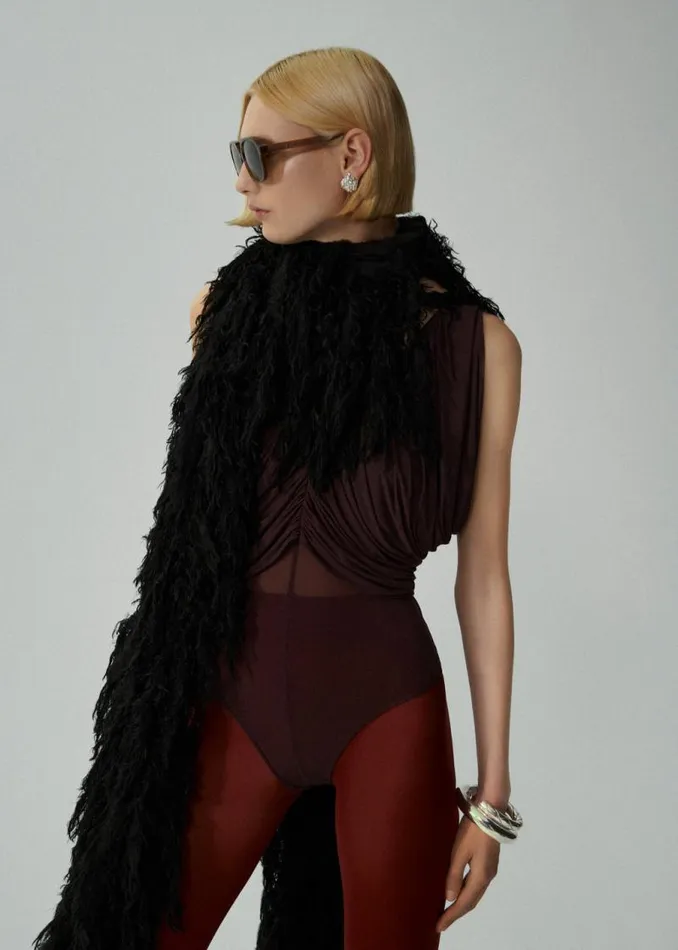 Shop Magda Butrym Bodysuits Ruched V Neck Bodysuit In Burgundy Shop Magda Butrym Bodysuits Ruched V Neck Bodysuit In Burgundy