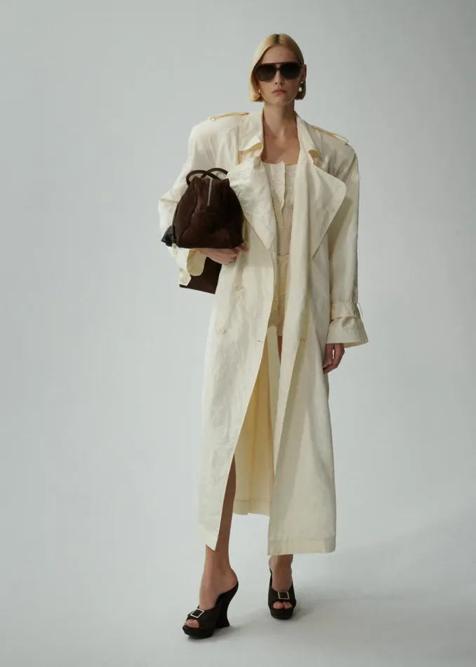 Shop Magda Butrym Coats And Jackets Silk Taffeta Trench Coat In Cream Shop Magda Butrym Coats And Jackets Silk Taffeta Trench Coat In Cream
