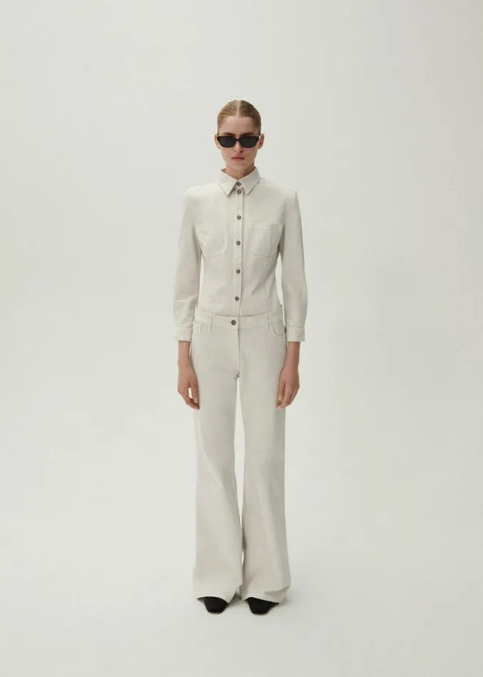 Shop Magda Butrym Denim 70039s Denim Button Down Shirt In White Sand Shop Magda Butrym Denim 70039s Denim Button Down Shirt In White Sand