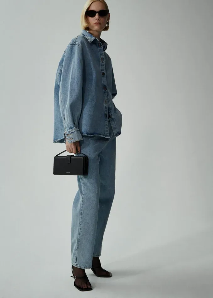 Shop Magda Butrym Denim Classic Oversized Denim Shirt In Faded Blue Shop Magda Butrym Denim Classic Oversized Denim Shirt In Faded Blue
