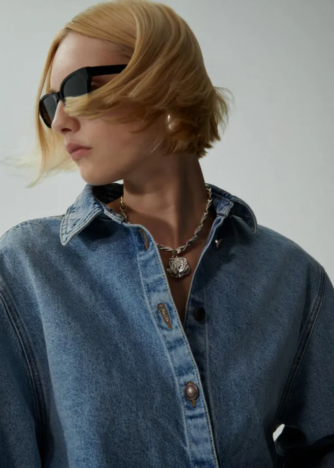 Shop Magda Butrym Denim Classic Oversized Denim Shirt In Faded Blue Shop Magda Butrym Denim Classic Oversized Denim Shirt In Faded Blue