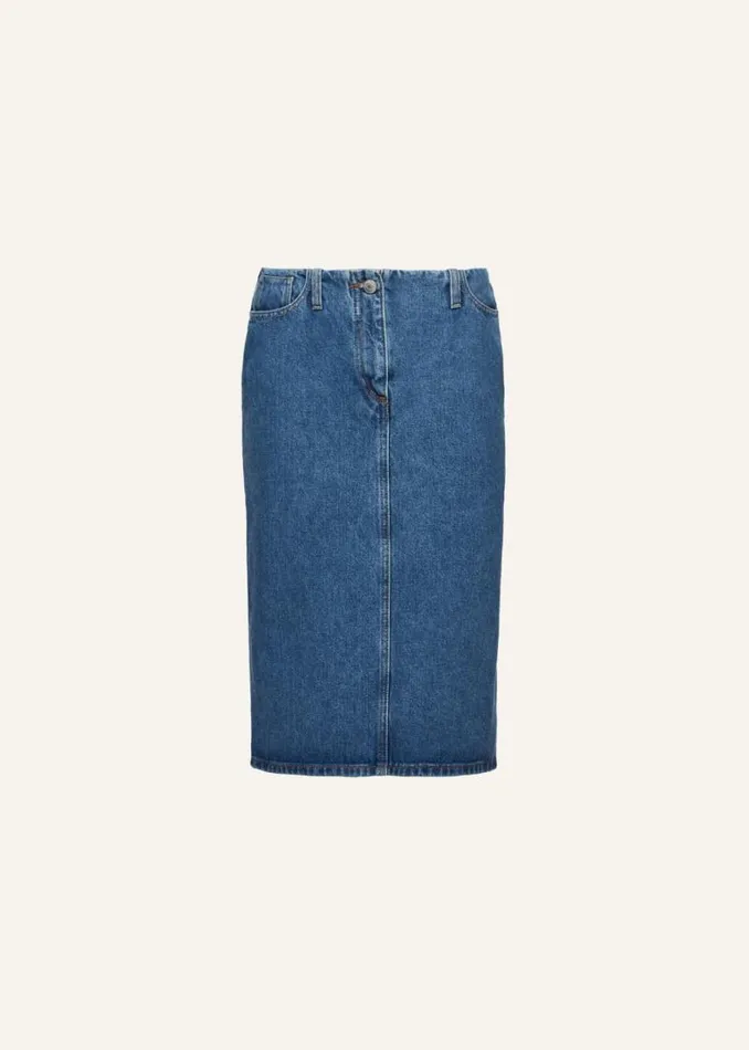 Shop Magda Butrym Denim Classic Slit Denim Midi Skirt In Blue