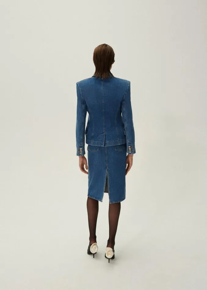 Shop Magda Butrym Denim Classic Slit Denim Midi Skirt In Blue Shop Magda Butrym Denim Classic Slit Denim Midi Skirt In Blue