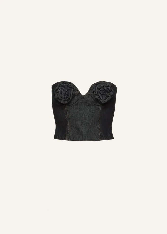 Shop Magda Butrym Denim Flower Bustier Denim Corset Top In Indigo