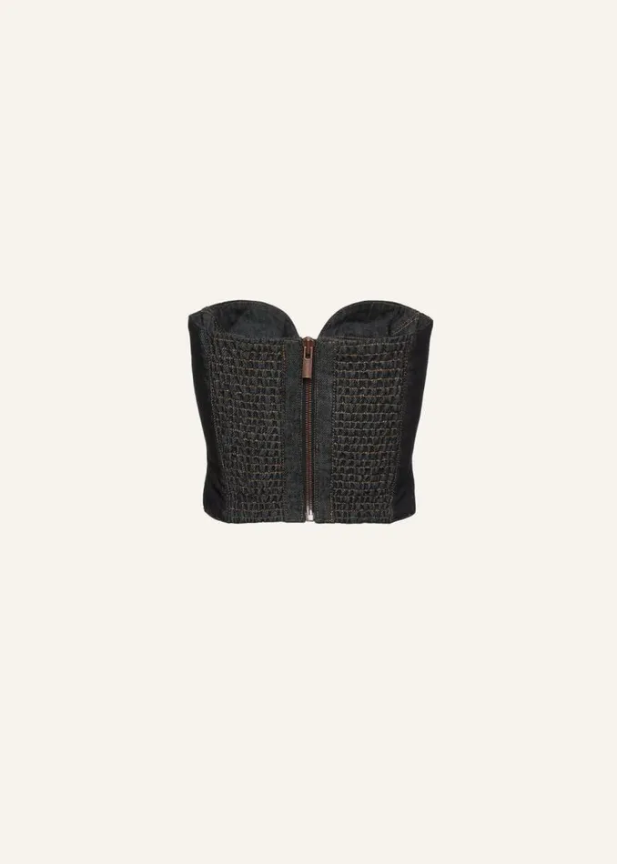 Shop Magda Butrym Denim Flower Bustier Denim Corset Top In Indigo Shop Magda Butrym Denim Flower Bustier Denim Corset Top In Indigo