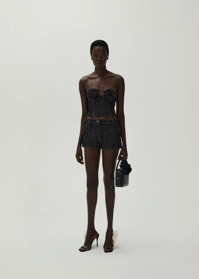 Shop Magda Butrym Denim Flower Bustier Denim Corset Top In Indigo Shop Magda Butrym Denim Flower Bustier Denim Corset Top In Indigo