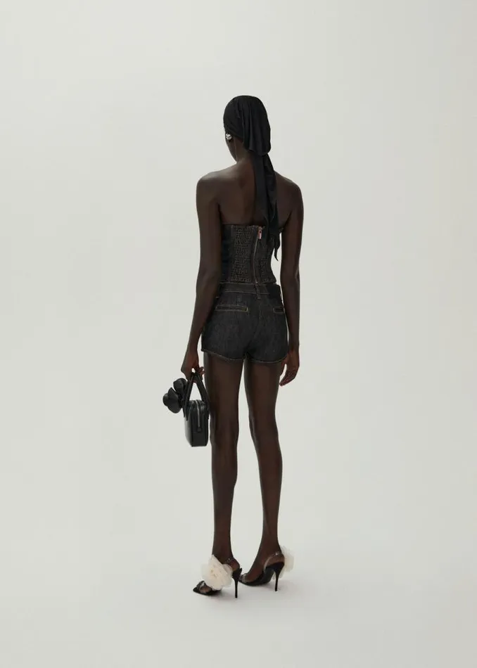Shop Magda Butrym Denim Flower Bustier Denim Corset Top In Indigo Shop Magda Butrym Denim Flower Bustier Denim Corset Top In Indigo