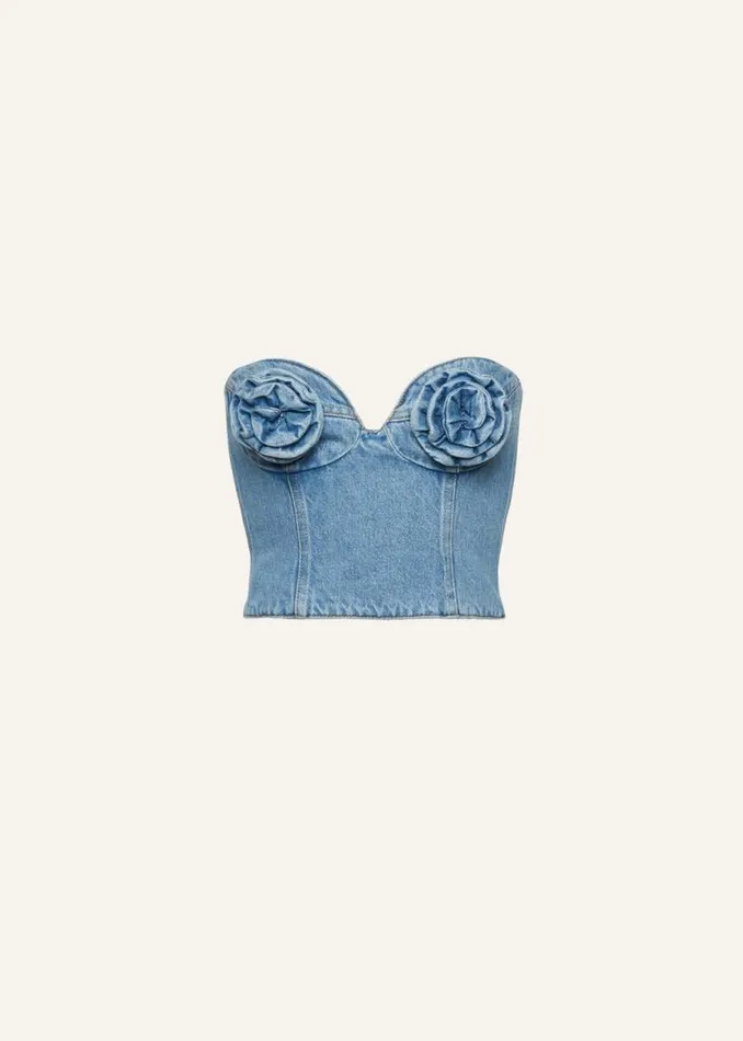 Shop Magda Butrym Denim Flower Bustier Denim Corset Top In Light Blue