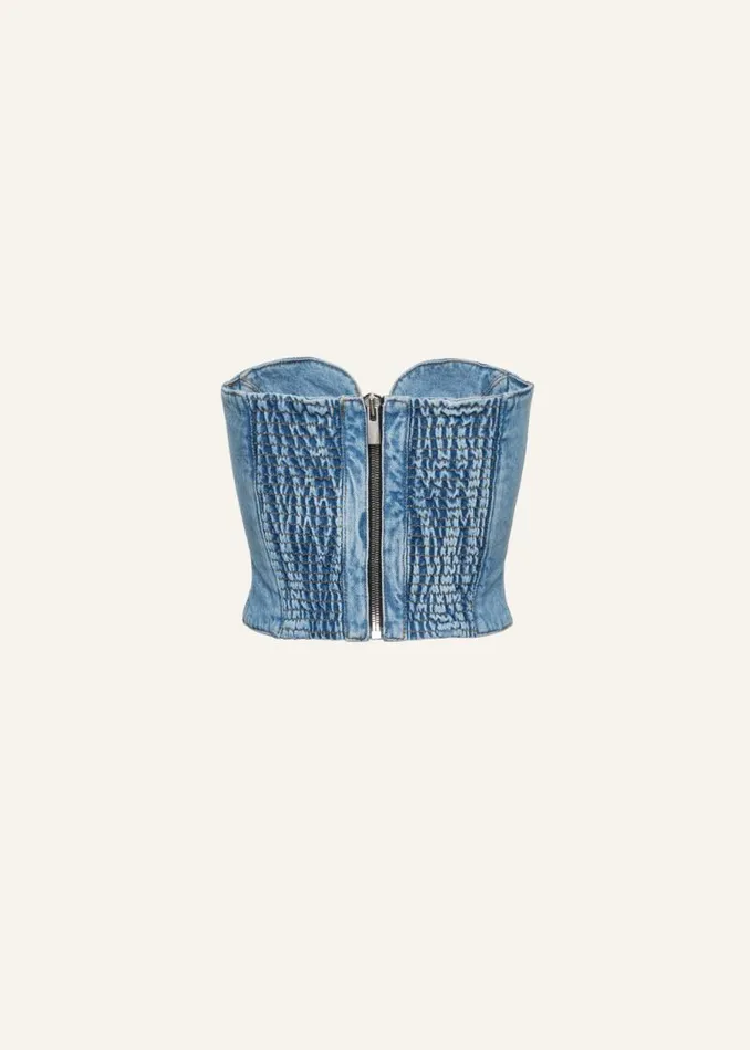 Shop Magda Butrym Denim Flower Bustier Denim Corset Top In Light Blue Shop Magda Butrym Denim Flower Bustier Denim Corset Top In Light Blue
