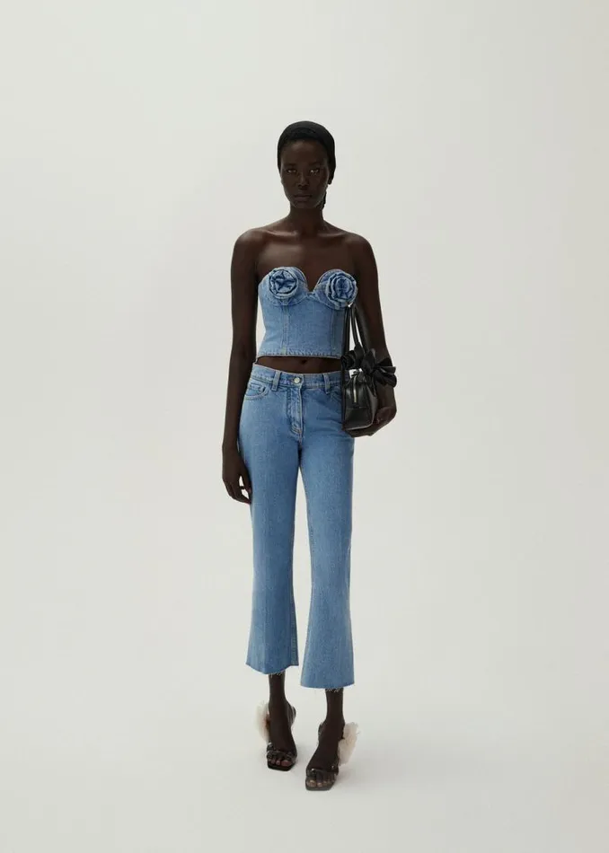 Shop Magda Butrym Denim Flower Bustier Denim Corset Top In Light Blue Shop Magda Butrym Denim Flower Bustier Denim Corset Top In Light Blue