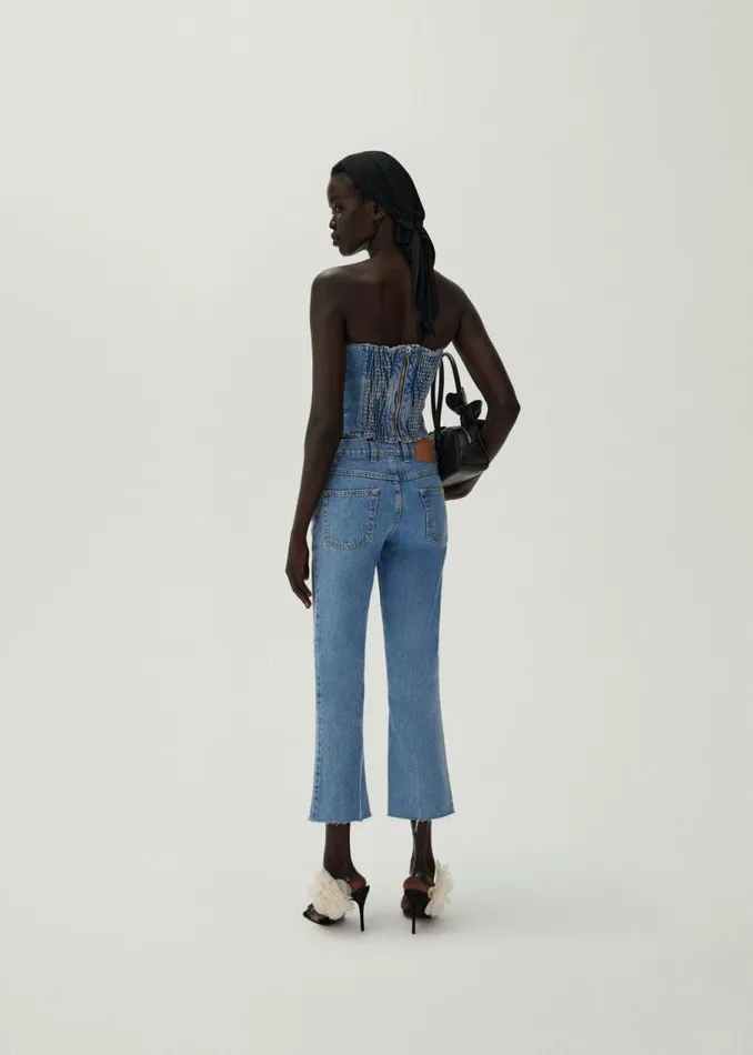 Shop Magda Butrym Denim Flower Bustier Denim Corset Top In Light Blue Shop Magda Butrym Denim Flower Bustier Denim Corset Top In Light Blue