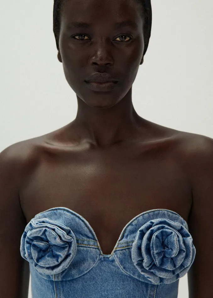 Shop Magda Butrym Denim Flower Bustier Denim Corset Top In Light Blue Shop Magda Butrym Denim Flower Bustier Denim Corset Top In Light Blue