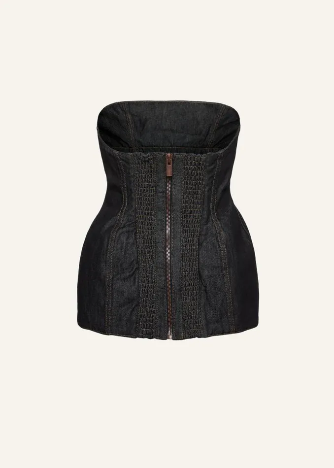 Shop Magda Butrym Denim Strapless Hourglass Denim Corset In Indigo Shop Magda Butrym Denim Strapless Hourglass Denim Corset In Indigo