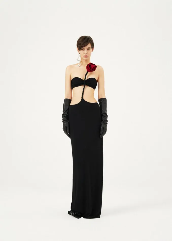 Shop Magda Butrym Dresses 3D Rose Jersey Gown In Black Shop Magda Butrym Dresses 3D Rose Jersey Gown In Black