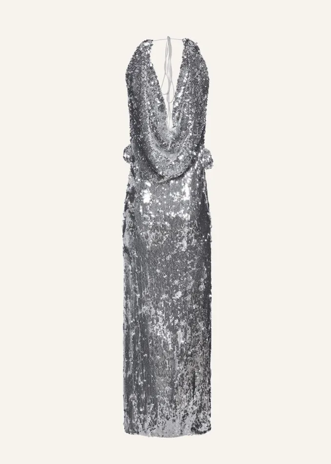 Shop Magda Butrym Dresses Cowl Neck Sequin Dress In Silver Shop Magda Butrym Dresses Cowl Neck Sequin Dress In Silver