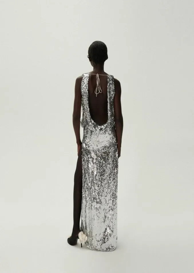 Shop Magda Butrym Dresses Cowl Neck Sequin Dress In Silver Shop Magda Butrym Dresses Cowl Neck Sequin Dress In Silver
