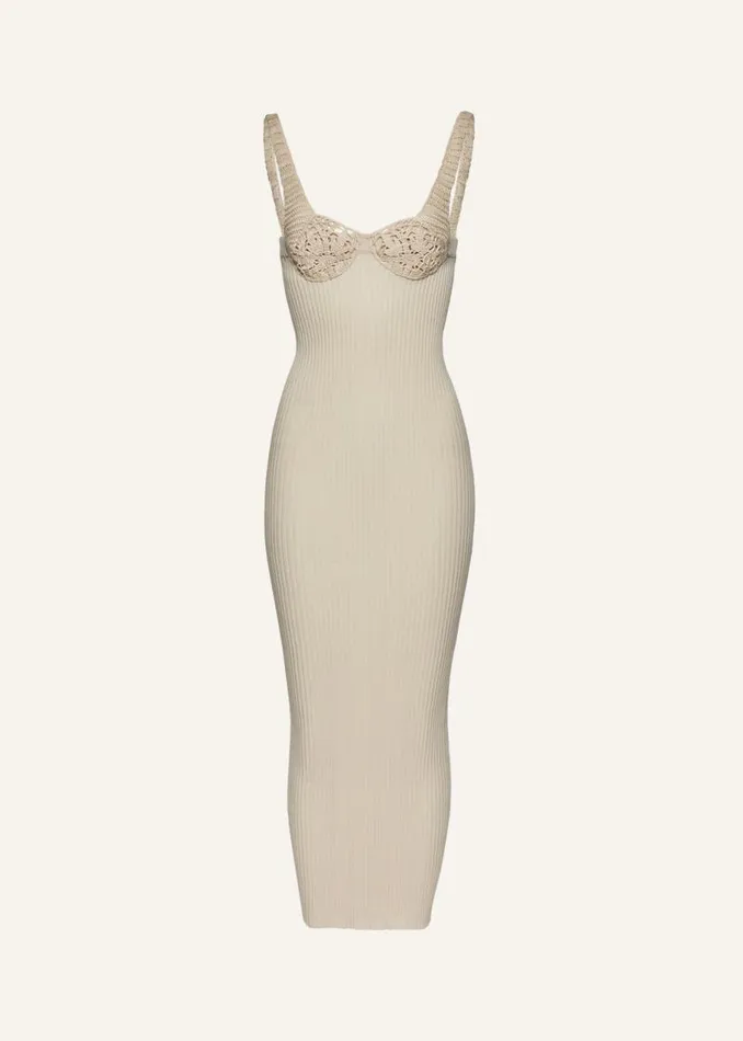 Shop Magda Butrym Dresses Crochet Bra Ribbed Knit Dress In Cream
