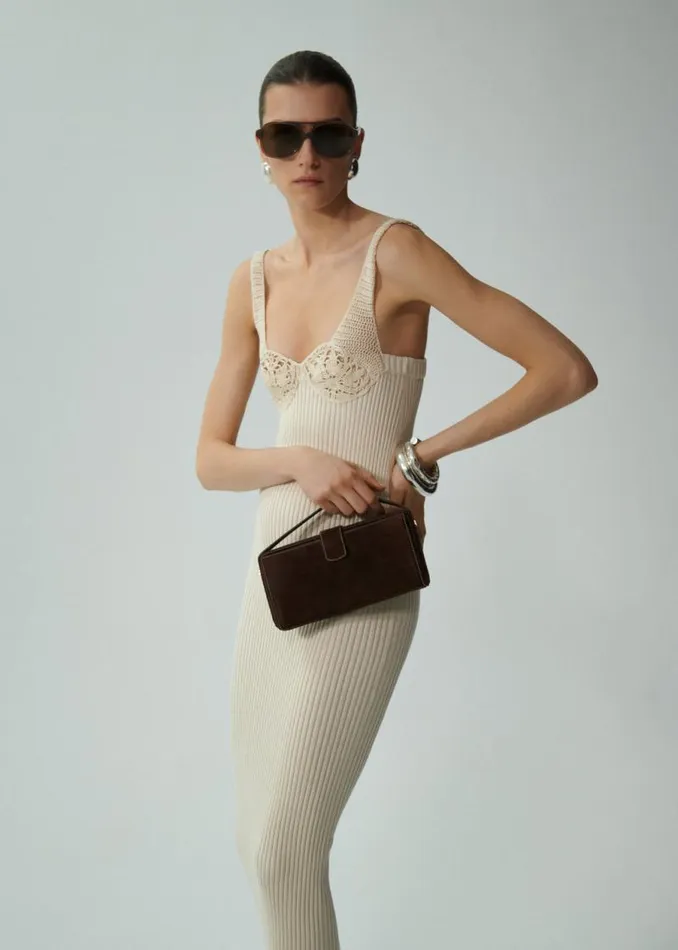 Shop Magda Butrym Dresses Crochet Bra Ribbed Knit Dress In Cream Shop Magda Butrym Dresses Crochet Bra Ribbed Knit Dress In Cream