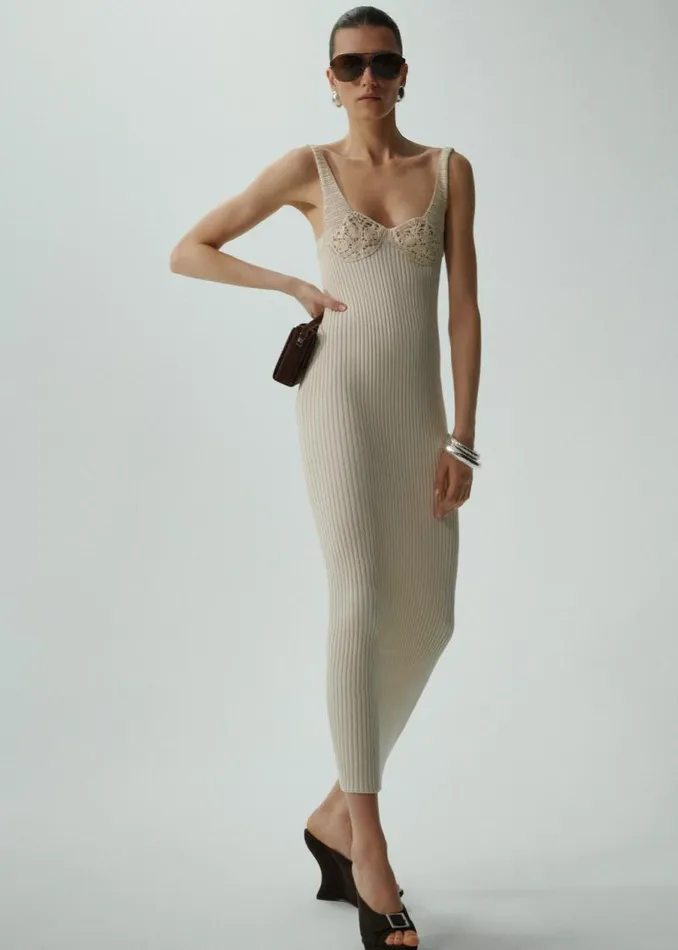Shop Magda Butrym Dresses Crochet Bra Ribbed Knit Dress In Cream Shop Magda Butrym Dresses Crochet Bra Ribbed Knit Dress In Cream
