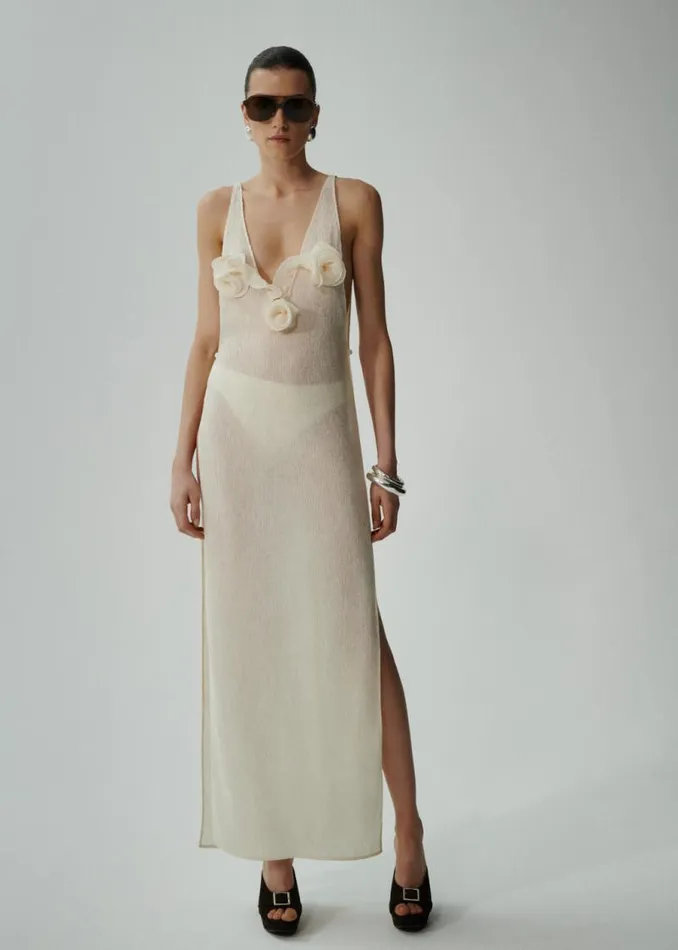 Shop Magda Butrym Dresses Crochet Bra Ribbed Knit Dress In Cream Shop Magda Butrym Dresses Crochet Bra Ribbed Knit Dress In Cream