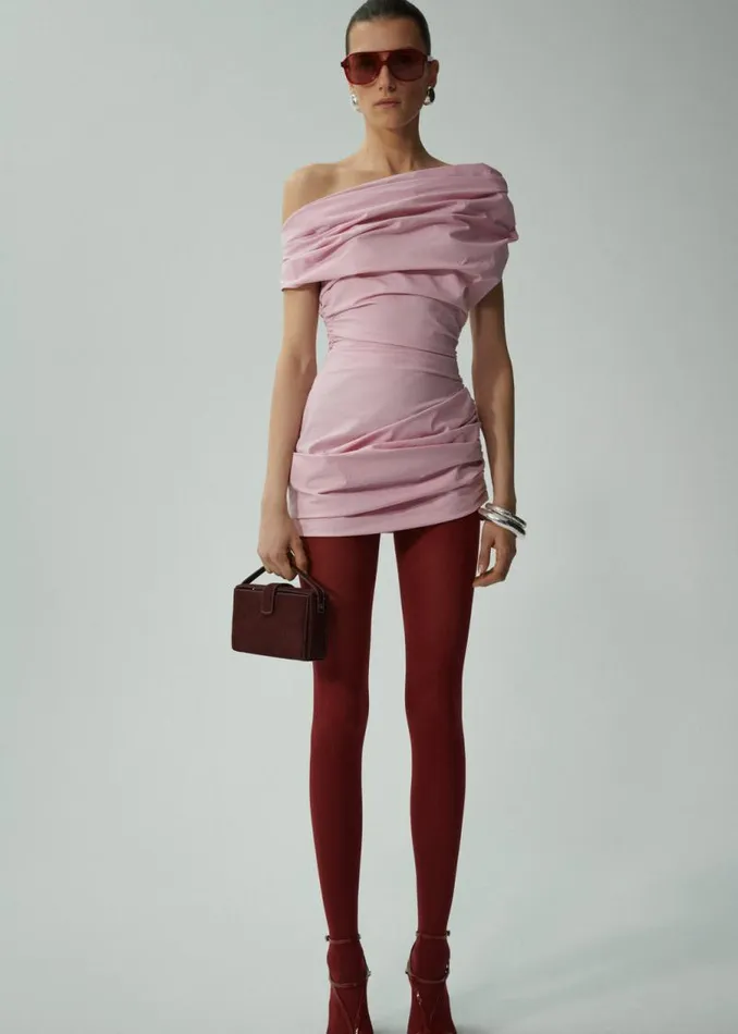 Shop Magda Butrym Dresses Draped Off Shoulder Cotton Mini Dress In Pink Shop Magda Butrym Dresses Draped Off Shoulder Cotton Mini Dress In Pink
