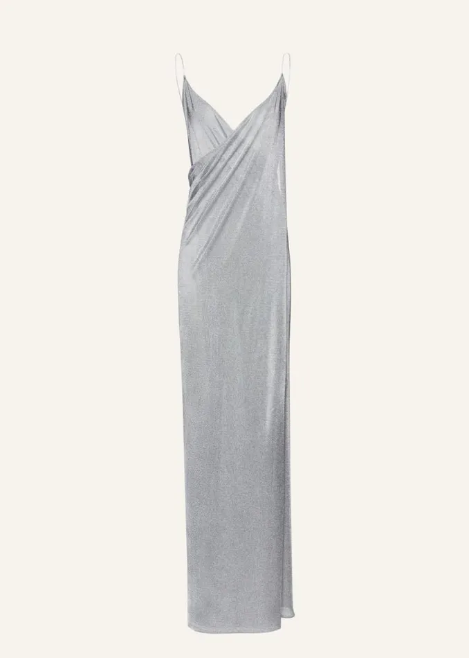 Shop Magda Butrym Dresses Draped V Neck Slip Dress In Silver