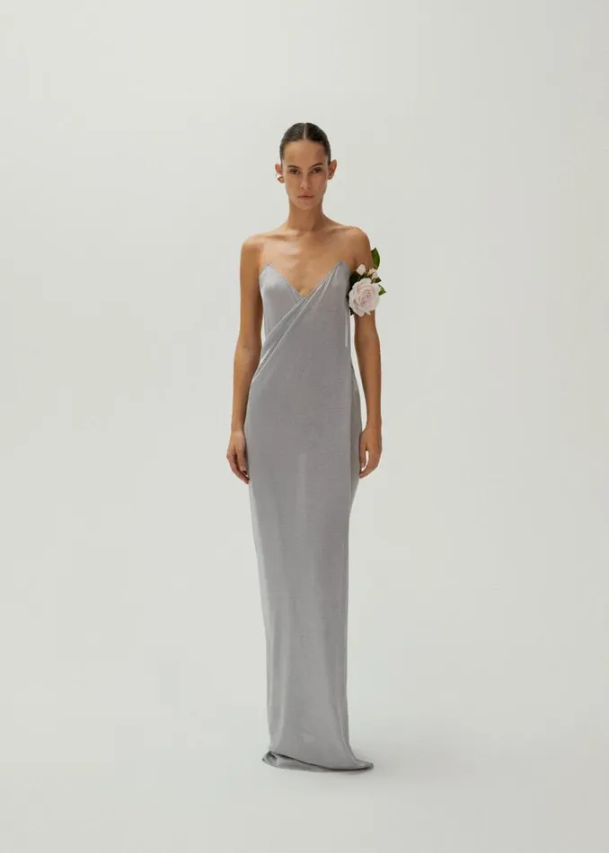 Shop Magda Butrym Dresses Draped V Neck Slip Dress In Silver Shop Magda Butrym Dresses Draped V Neck Slip Dress In Silver