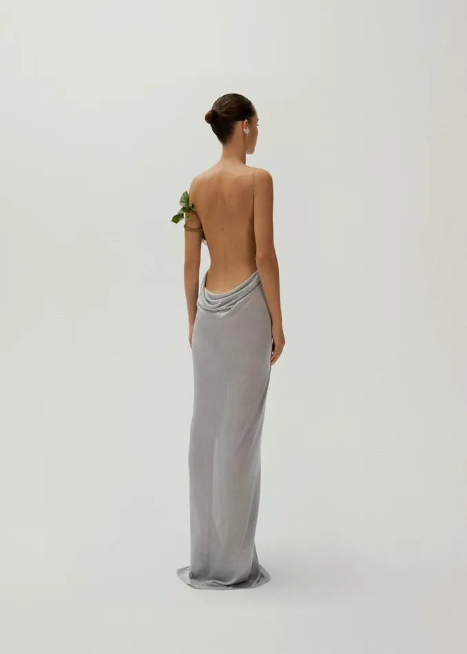 Shop Magda Butrym Dresses Draped V Neck Slip Dress In Silver Shop Magda Butrym Dresses Draped V Neck Slip Dress In Silver
