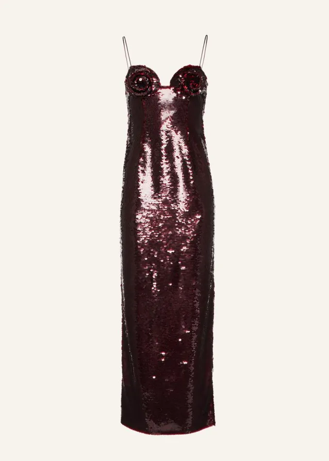 Shop Magda Butrym Dresses Flower Bustier Sequin Midi Dress In Burgundy