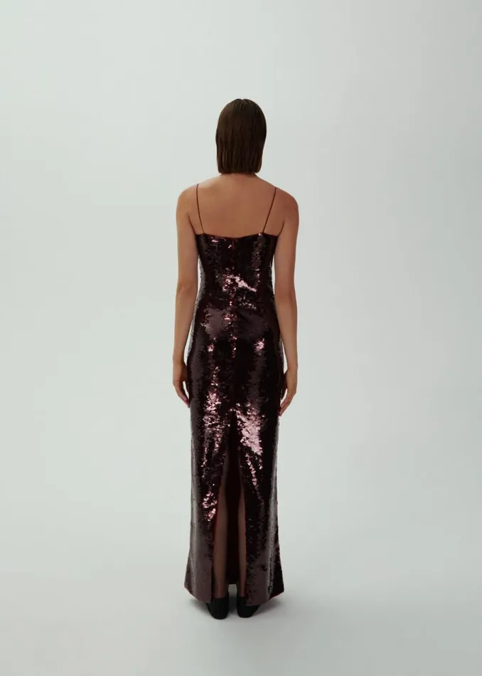 Shop Magda Butrym Dresses Flower Bustier Sequin Midi Dress In Burgundy Shop Magda Butrym Dresses Flower Bustier Sequin Midi Dress In Burgundy